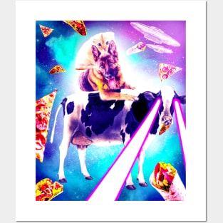 Space Cat Riding Dog And Laser Eyes Cow Posters and Art